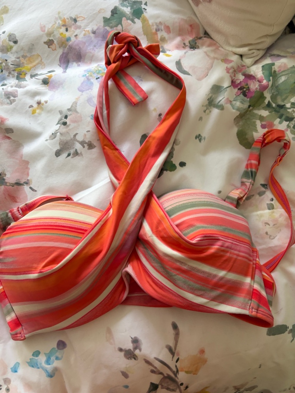Coco Reef Orange and Pink Striped Halter Swim Top